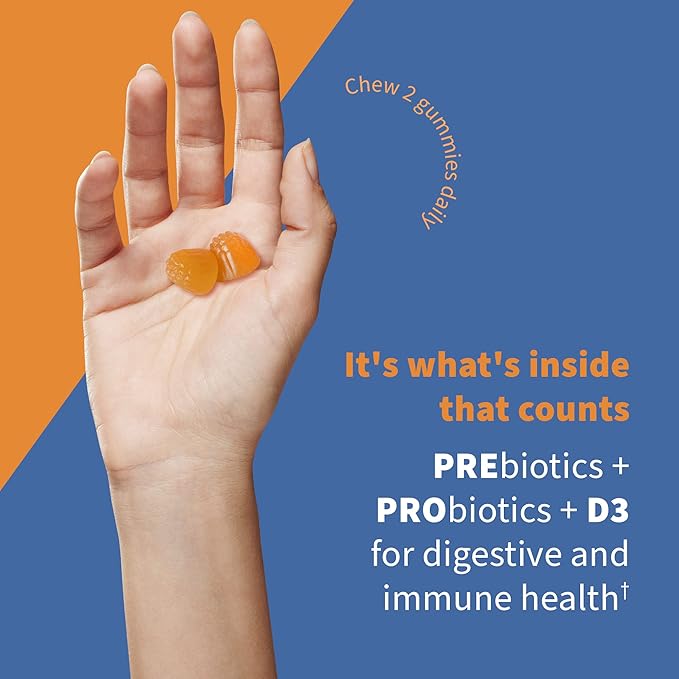 Garden of Life Dr Formulated 10 Billion CFU Prebiotic Fiber & Probiotic Gummies with Vitamin D3 for Digestive and Immune Health – Gluten Free, Non GMO, No Added Sugar, Orange Dream Flavor, 60 Gummies
