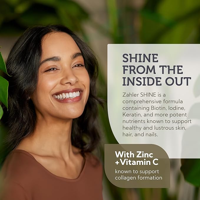 Zahler Shine Hair Skin and Nails Vitamins for Women & Men - Multivitamin for Hair Growth, Stronger Nails and Skin Health - Kosher Supplement with Biotin, Keratin & Hyaluronic Acid (60 Capsules)