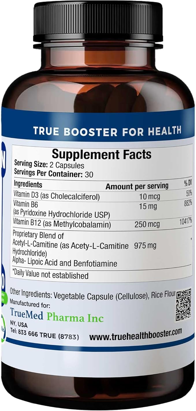 Neuropathy Support Neuro and Nerve Health Supplement with Vitamin D3, B6, B12, Acetyl-L-Carnitine, Alpha-Lipoic Acid, and Benfotiamine Supports Feet Nerve Function 60 Vegetable Capsules