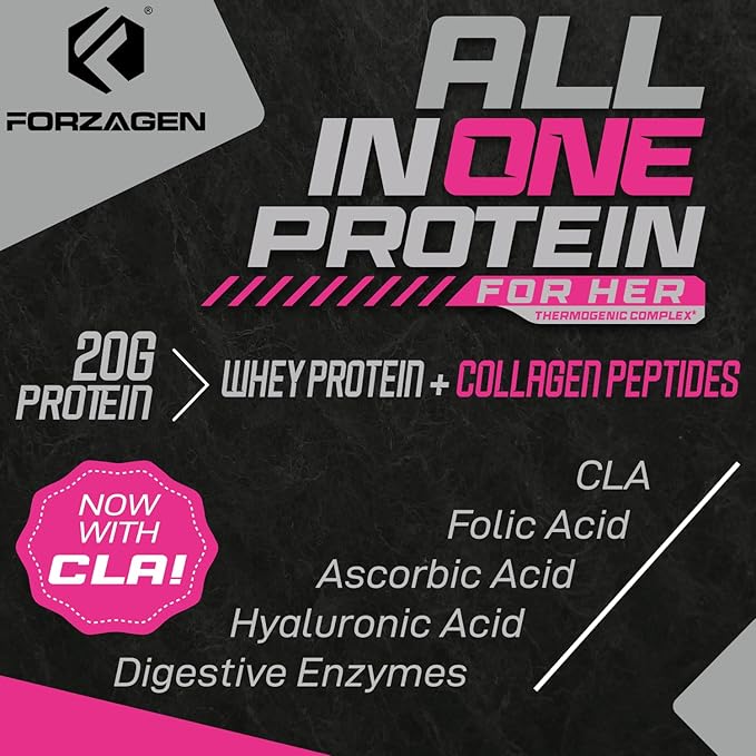 Forzagen All in One Protein for Her | Women’s Protein Powder with Multi Collagen Peptides | Hydrolyzed Collagen Supplement, Gut Health, Great for Pre & Post Workout | Vanilla, 30+ Servings