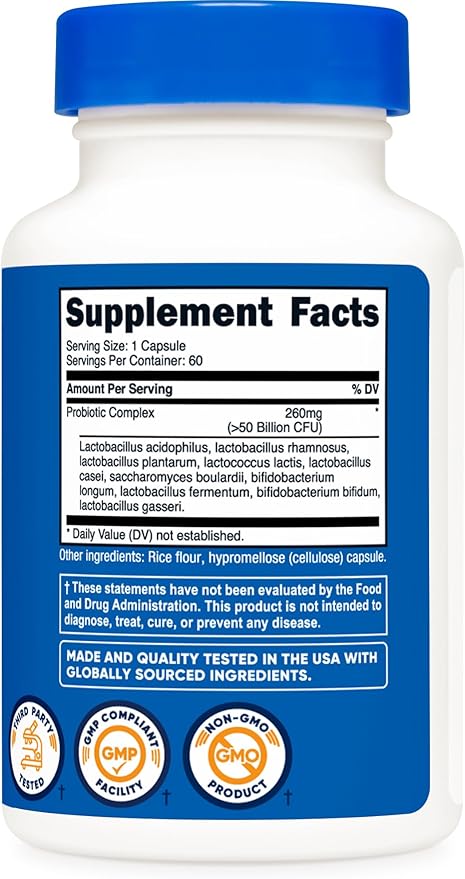 Nutricost Probiotic Complex - 50 Billion CFU, 60 Capsules (2 Bottles) - Probiotic for Men and Women - Veggie Capsules, Non-GMO, Gluten Free