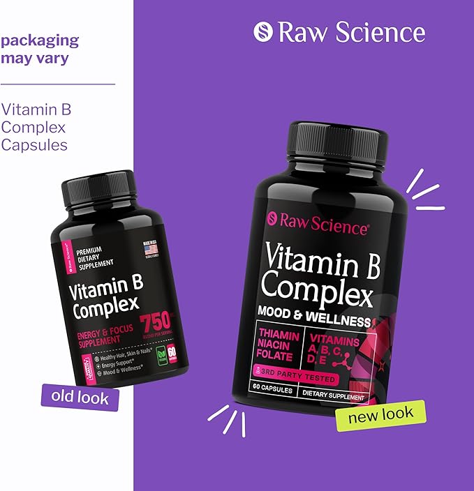 Vitamin B Complex Capsules - B Vitamins: B1 B2 B3 B5 B6 B7 B9 B12, Biotin, Folic Acid, Vitamin C for Energy & Immune Support Supplement, Super B-Complex for Women & Men's Nervous System, 60 Capsules