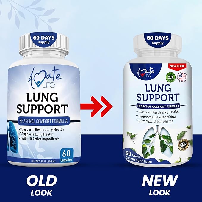 Amate Life Lung Support Dietary Supplements Herbal Breathing Support 10 Active Ingredients Original Formula for Lung Health Lung Cleanse Formula Supplement for Bronchial System 60 Capsules Non GMO