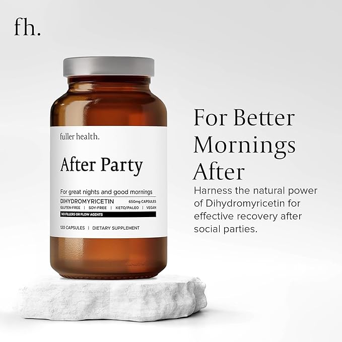After Party DHM Dihydromyricetin Supplement | Supports Liver, Metabolism, Energy Levels, Post-Celebration Relief | Feel Refreshed, 650mg Per Pill | 1 Bottle, 24 Servings