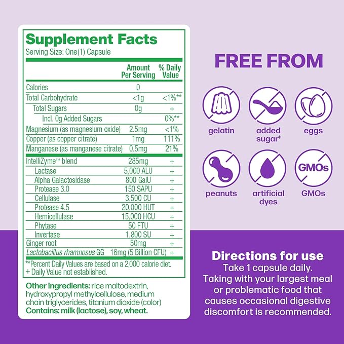 Culturelle Bloating & Gas Defense, Digestive Enzymes & Probiotics for Digestive Health, 30 Capsules, Supports Occasional Indigestion & Discomfort (Pack of 2)