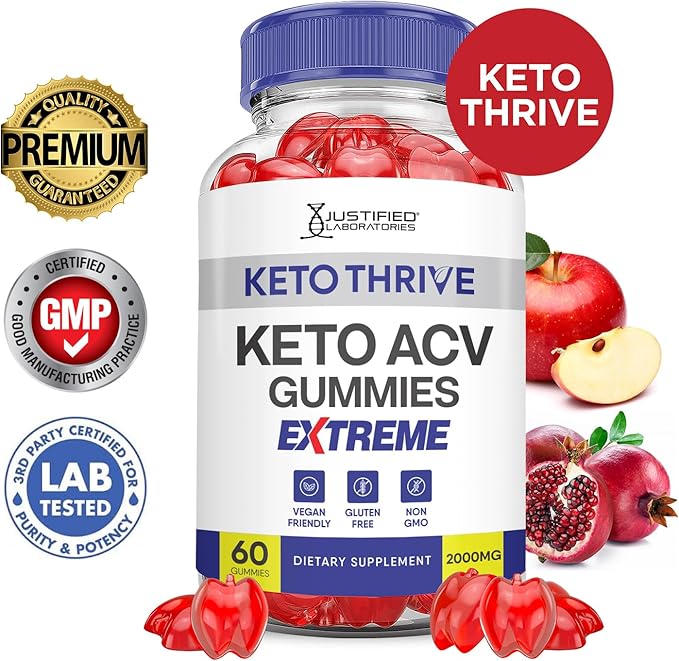 (2 Pack) Keto Thrive Keto ACV Gummies Extreme 2000MG Keto Thrive Keto Gummies Apple Cider Vinegar Formulated with Pomegranate Beet Juice Powder B12 Vegan Non GMO 120 Gummys