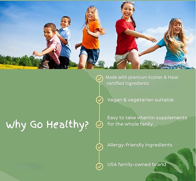 Go Healthy Iron Gummies for Kids, Toddlers, Teens with Vitamin C, Vegan Supplement - Children's Energy, Brain & Immune Support - Grape Flavor, Gluten Free, Kosher, Halal - 30 Servings