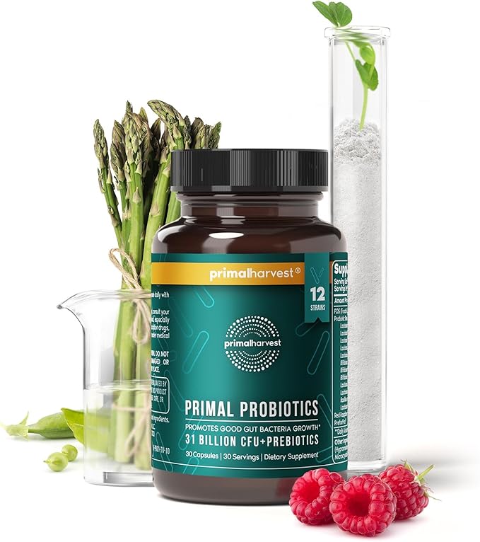Primal Harvest PREbiotics and PRObiotics for Women & Men, 30 Oral Capsules for Gut Health, 12 Dynamic Strains