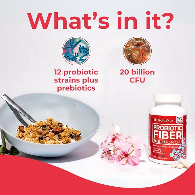 Health Plus Probiotic Fiber - Dietary Supplement, Detox, 30 Capsules, 30 Servings