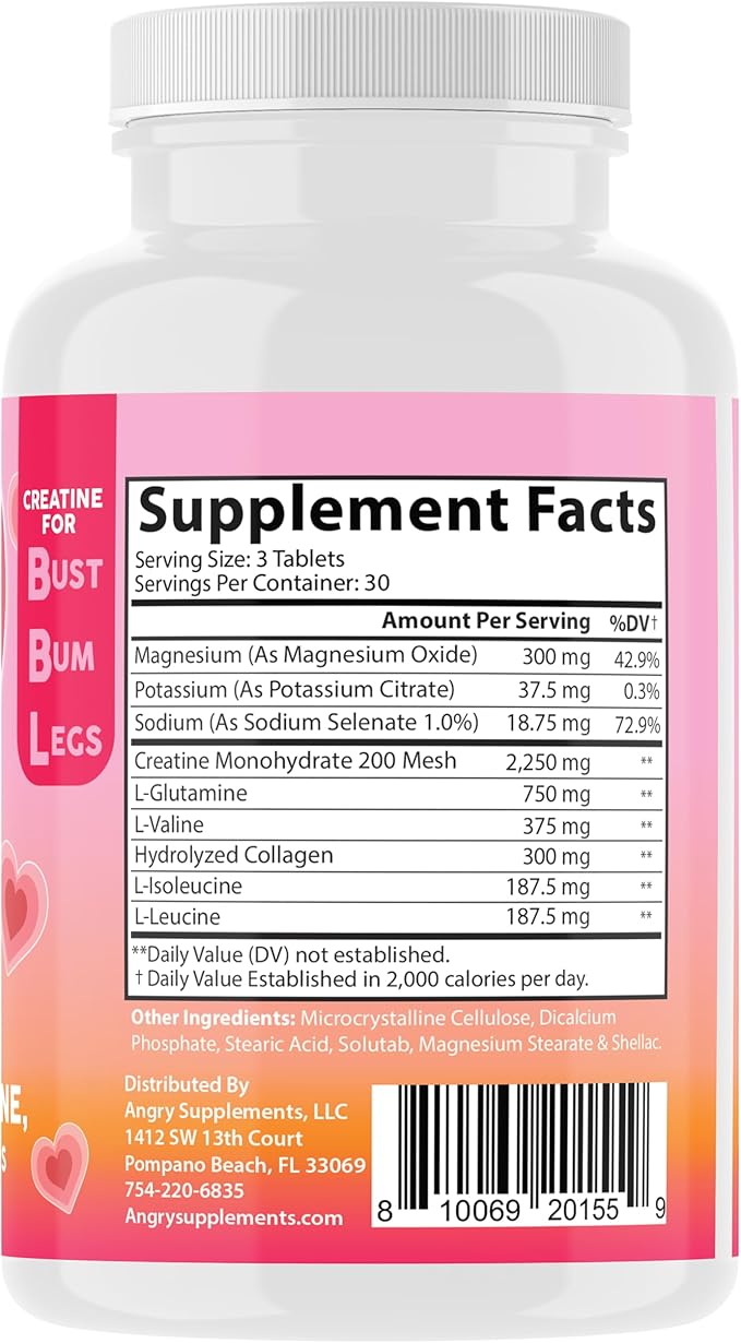 Better Booty BBL Tablets - Creatine for Booty Gains & Muscle Building, Glute Builder Supplement for Women with Creatine Monohydrate, L-Glutamine, Collagen, and BCAA's (90ct)