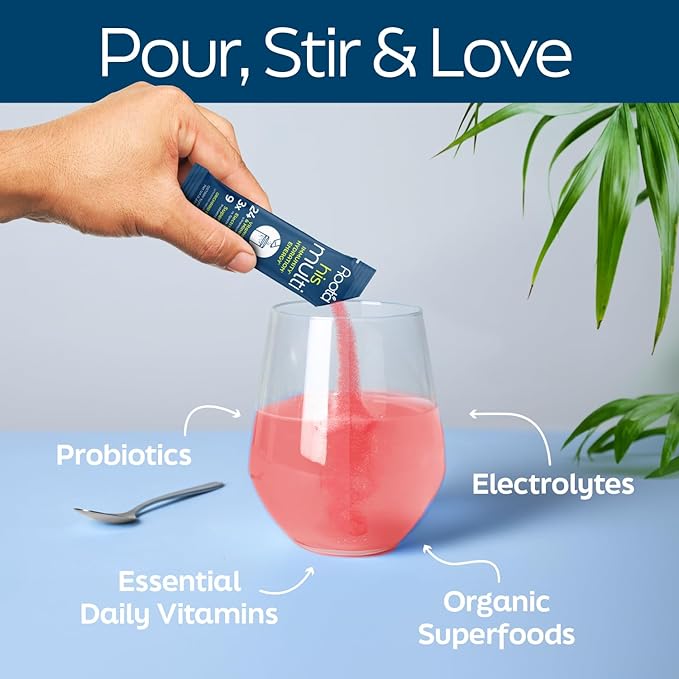 Root'd Multivitamin Powder for Men - 24 Vitamins & Minerals with 3X Electrolytes, 9 Organic Superfoods, Probiotics & Enzymes, Sugar-Free Multivitamin & Hydration | 15 Vitamin Drink Mix Packets