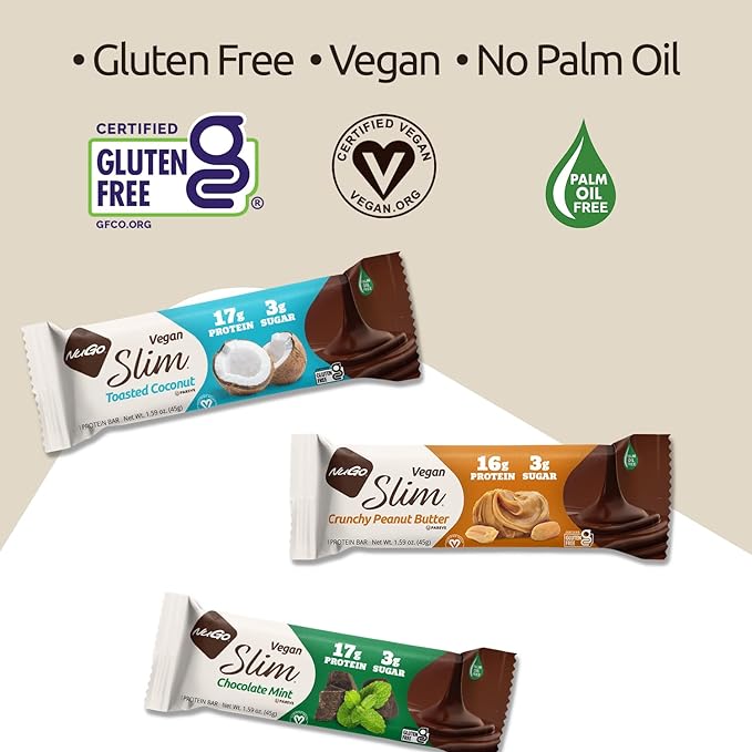 Nugo Slim Dark Chocolate Mint, 18g Vegan Protein, 3g Sugar, 6g Fiber, Low Net Carb, Keto Friendly, Gluten Free, 24 Count