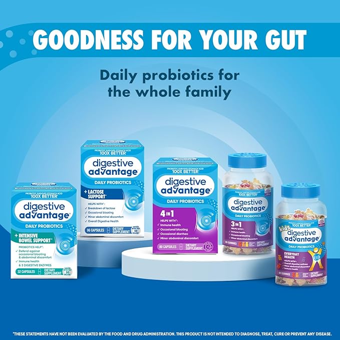 Digestive Advantage Lactose Defense with Lactase Enzymes & Probiotics for Digestive Health, Support for Breaking Down Lactose, Minor Abdominal Discomfort & Gut Health, 96ct Capsules (Pack of 3)