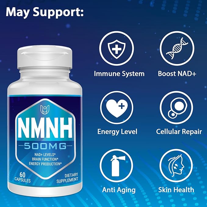 NMNH (Dihydronicotinamide Mononucleotide), 500mg per Serving NAD Supplement to Boost NAD+ Levels as We Age (May Be More Effective Than Nicotinamide Riboside) for Anti Aging, Energy Focus - 120 Capsule