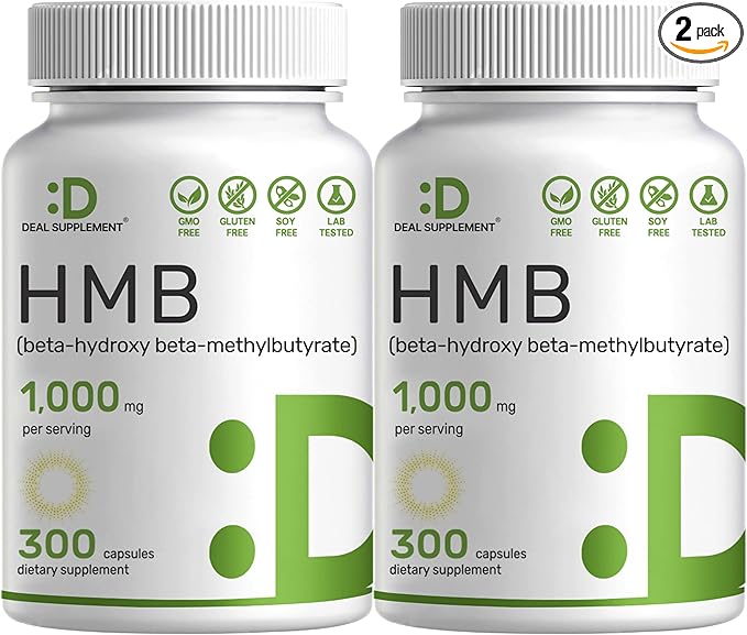 DEAL SUPPLEMENT 2 Pack of Ultra Strength HMB Supplements 1000 mg Per Serving, 600 Total Capsules | Third Party Tested | Supports Muscle Growth, Retention & Lean Muscle Mass | Fast Workout Recovery