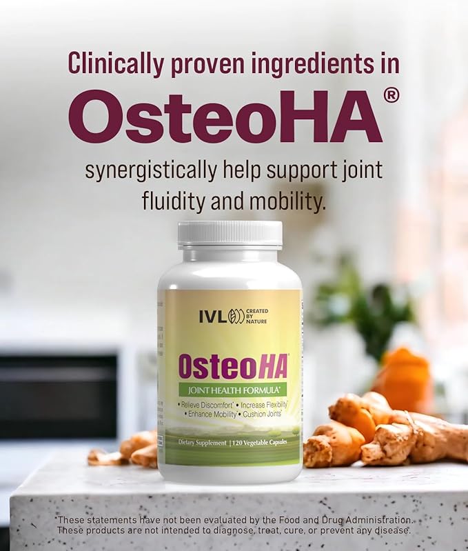 IVL OsteoHA Joint Health Formula - Joint Health Support Supplements - with Hyaluronic Acid - Flexibility, Mobility, Lifestyle - with Boswellia, Vitamin C (120 Vegetable Capsules)
