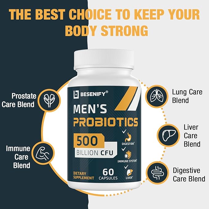 Probiotics for Men, 500 Billion CFUs & 12 Strains, Probiotics for Digestive Health, Men's Probiotic with Turmeric, Cranberry, Goji, for Overall Digestive, Immune Health, Gut & Bloating, 30-Days Supply