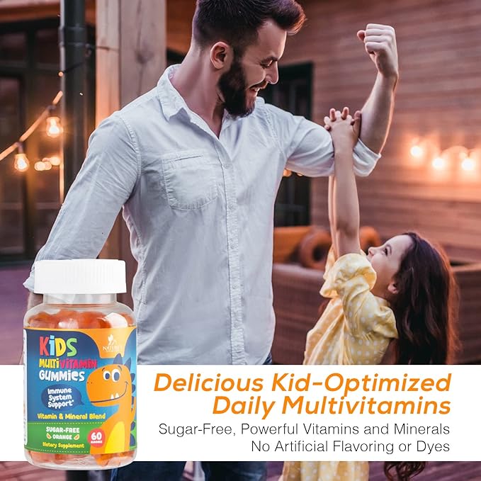 Vitamins for Kids Multivitamin Gummy, Childrens Vitamins Sugar-Free, Overall Health & Immune Support, Vitamin C, B6, B12, D3 & Zinc, Chewable Kids Multi Supplement, Orange Flavor, Non-GMO - 60 Gummies