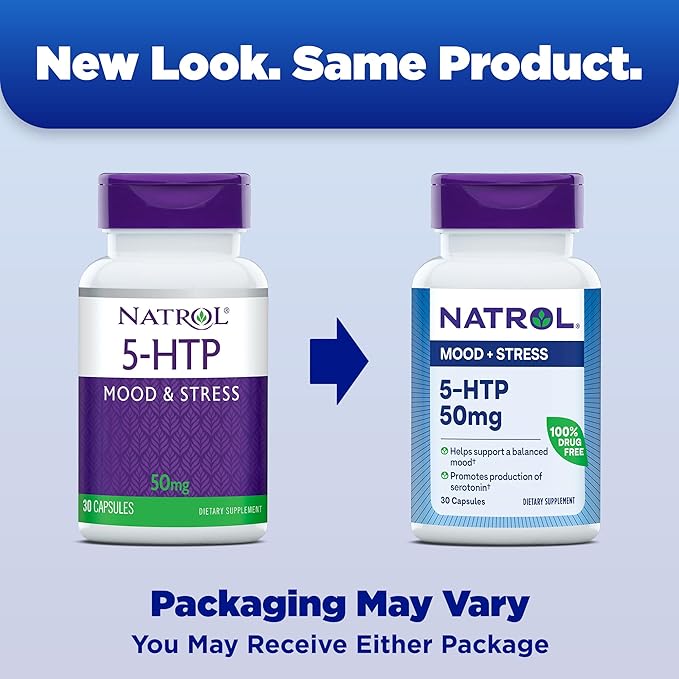 Natrol Mood & Stress 5-HTP 50mg, Dietary Supplement Helps Support a Balanced Mood, 30 Capsules, 7-30 Day Supply