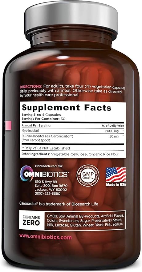 OmniBiotics Myo-Inositol Plus & D-Chiro Inositol Supplement - Natural Myo Inositol Supplements with 40:1 Myo-Inositol Ratio - 120 All Vegan Capsules