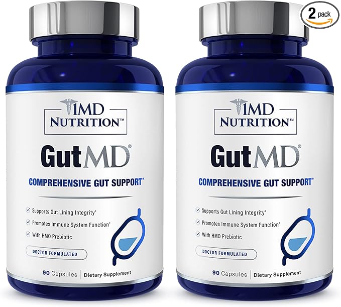 1MD Nutrition GutMD - L-Glutamine and Prebiotic for Gut Integrity | Promote Digestive Tract Health | 90 Capsules (2-Pack)