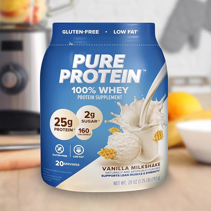 Pure Protein Powder, Whey, High Protein, Low Sugar, Gluten Free, Vanilla Cream, 1.75 lbs