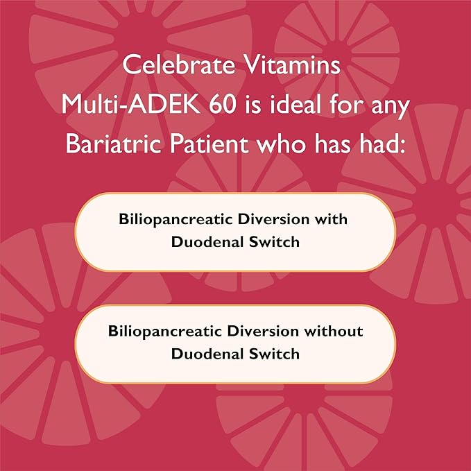Celebrate Vitamins Multi ADEK Chewables, 60mg Iron - Daily Bariatric Multivitamin, Vitamins A, D, E, K & B12 for Duodenal Switch Surgery Patients - Grape (60 Tablets)