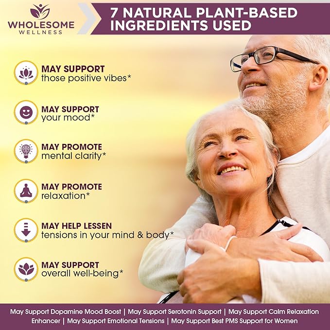 Wholesome Wellness Happy Formula Natural Formula Relief Supplement for Women & Men | 60 Capsules