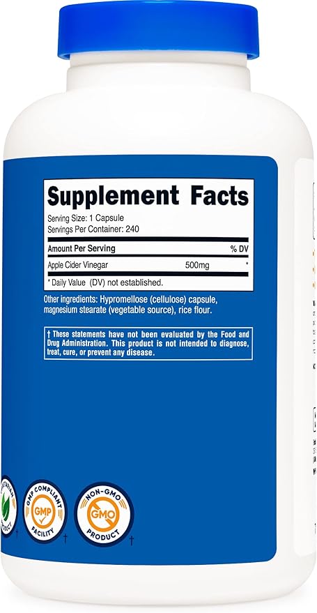 Nutricost Apple Cider Vinegar 500mg, 240 Vegetarian Capsules - Natural, Non-GMO, and Gluten Free (3 Bottles)
