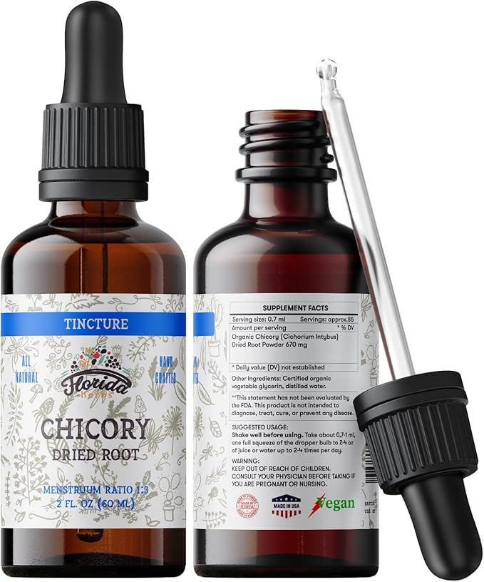 Chicory Tincture Extract, Organic Chicory (Cichorium Intybus) Dried Root for Loss of Appetite, Liver, and Gallbladder, Non-GMO in Cold-Pressed Organic Vegetable Glycerin 2 oz (60 ml), 700 mg