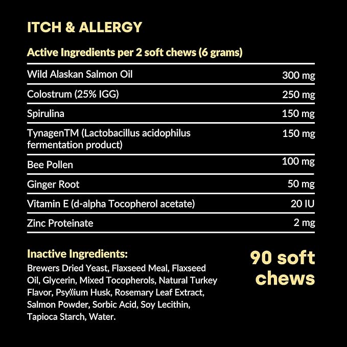 Kayode Itch & Allergy - Natural Dog Allergy Chews. Allergy Relief for Dogs. Premium Colostrum for Dogs, Bee Pollen for Dog Allergies. Alternative to Allergy Medicine for Dogs