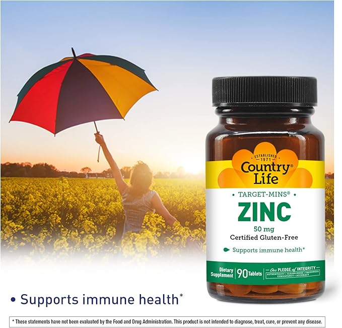 Country Life Target-Mins Zinc 50 mg 90 Tablets - Zinc Supplements for Immune Health - Zinc 50mg - Zinc Support