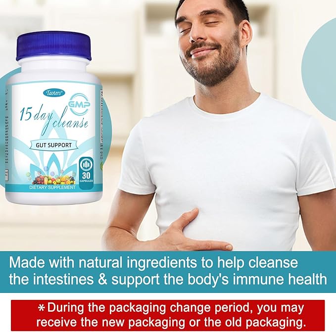 15 Day Cleanse Gut Support 1 Pack | Colon Broom, Detox Supplement with Senna, Cascara Sagrada & Psyllium Husk, for Men and Women | 30 Capsules