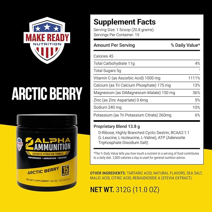 2 Arctic Berry- 312g | Hydration Powder, Energy Drink Powder, and Immune Support Supplement for Shooting Sports - with Vitamin C, Calcium, Potassium, D-Ribose, Magnesium and Zinc