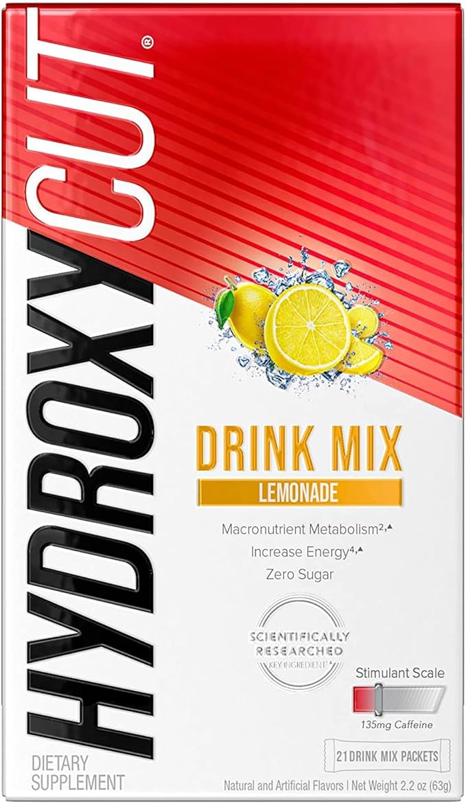 Hydroxycut Drink Mix, Lemonade - 21 Travel-Size Packets - Zero Calories or Sugar - Boost Metabolism, Burn Calories, Increase Energy - For Women & Men