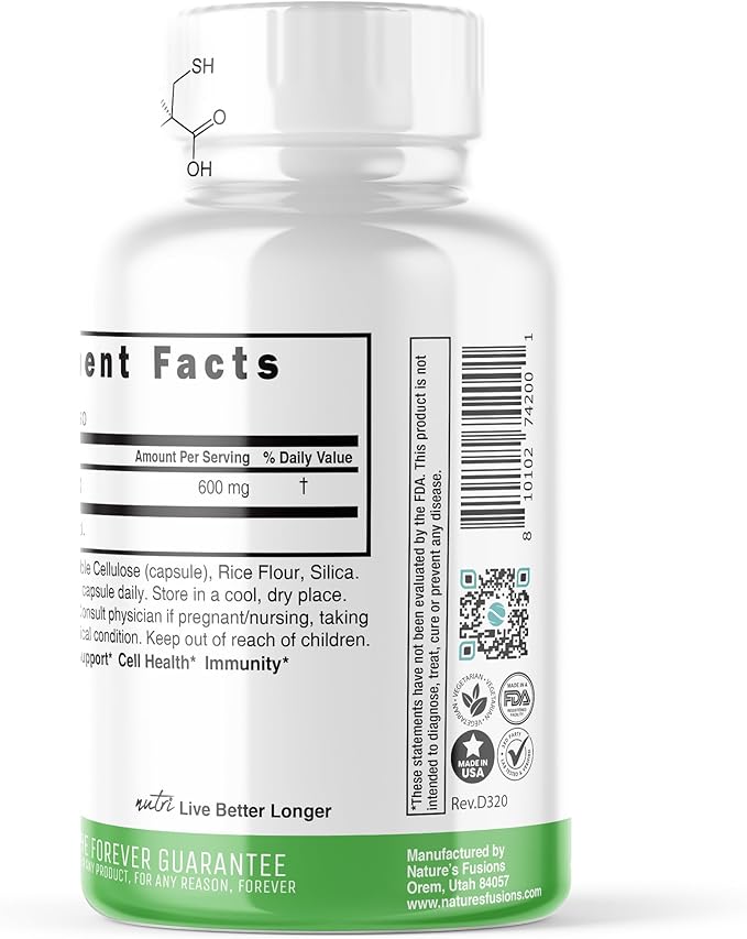 Nature's Fusions NAC Supplement N-Acetyl Cysteine - NAC 600 mg - Anti Aging Supplement, Antioxidant Supplement, Liver and Lung Support, Boost Glutathione - N Acetyl Cysteine (60 Capsules)
