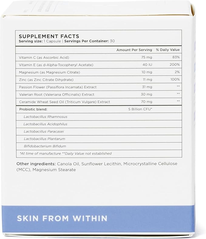 ZitSticka Vitamin Acne Supplement for Cystic Acne w/ 30 Natural Caps for Women and Men, Supplements for Hormonal Support, Skin Clarity, Dark Spots - Dermatologist Tested (After Hours Ceramides)