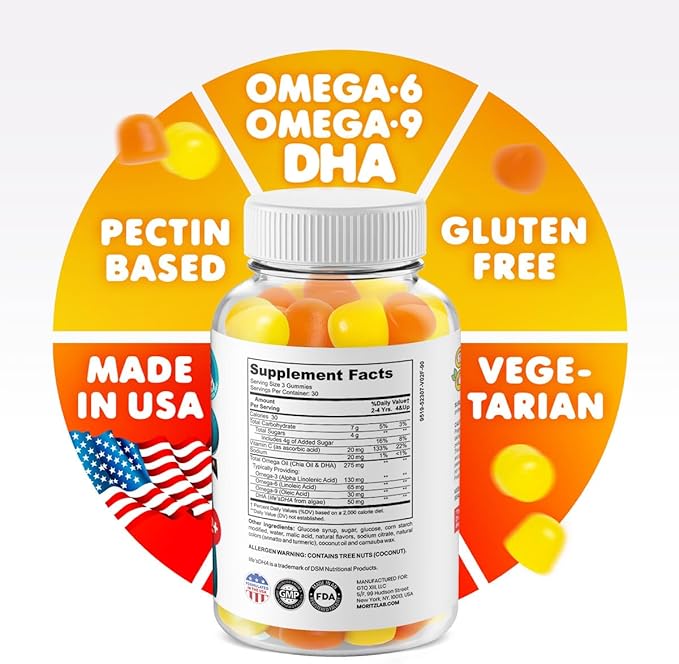 DR. MORITZ Omega 3 Kids Gummies (180 Count), Vegan Omega 3 Gummies for Kids with No Fish Oil, Omega 3 DHA Kids Vitamins for Brain & Heart Health, Gluten-Free Omega 3 6 9 Gummies