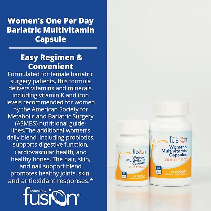 Bariatric Fusion One Per Day Bariatric Multivitamin with Iron for Women | with Hair and Nails Vitamins Blend | Gastric Bypass and Sleeve Gastrectomy | Glutren Free | 30 Capsules | 1 Month Supply
