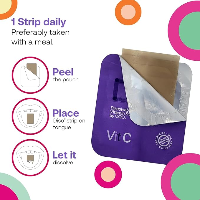 DISO - Vitamin C - Oral Dissolvable Supplement Strips, Elderberry Flavor, Boosts Immunity, Vegan, 0 Sugar, Maximum Absorption, Gluten Free, Individually Wrapped, 30 Ct