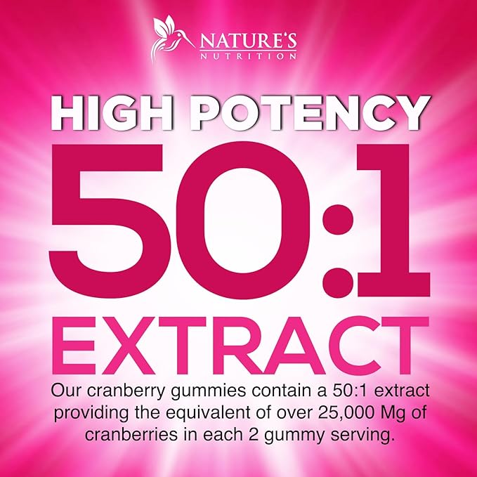Cranberry Gummies - Urinary Tract Health Gummy + Vitamin C - 25,000mg - Triple Strength Cranberry Concentrate Extract Supplement Pills, Ultimate Potency, Non-GMO, Gluten Free - 60 Gummies
