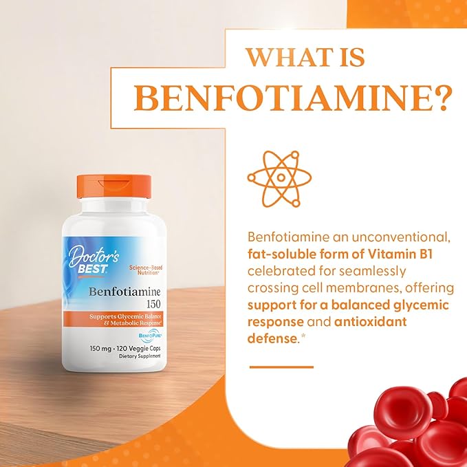 Doctor's Best Benfotiamine, Supports Glycemic Balance & Metabolic Response, Non-GMO, Vegan, Gluten Free, Soy Free, 150 mg, 120 Veggie Caps