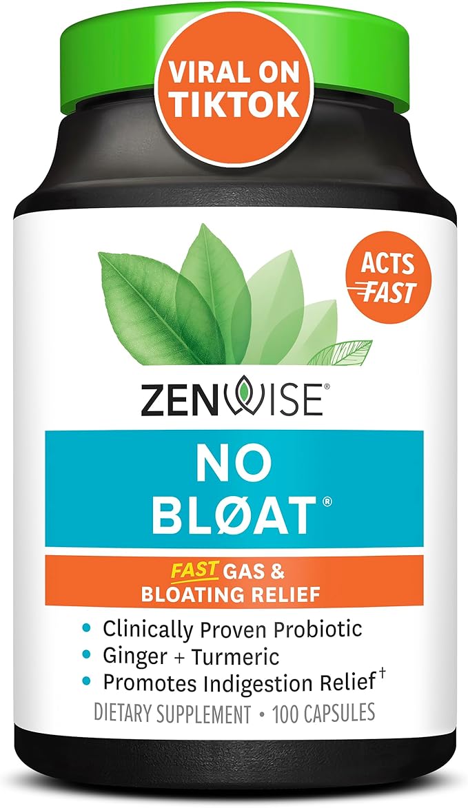 Zenwise Health NO Bloat Probiotics for Women and Men Digestive Health with Ginger, Dandelion, and Lactase, Digestive Enzymes for Gas and Bloating Relief - Vegan Water Retention Pills - 100 CT