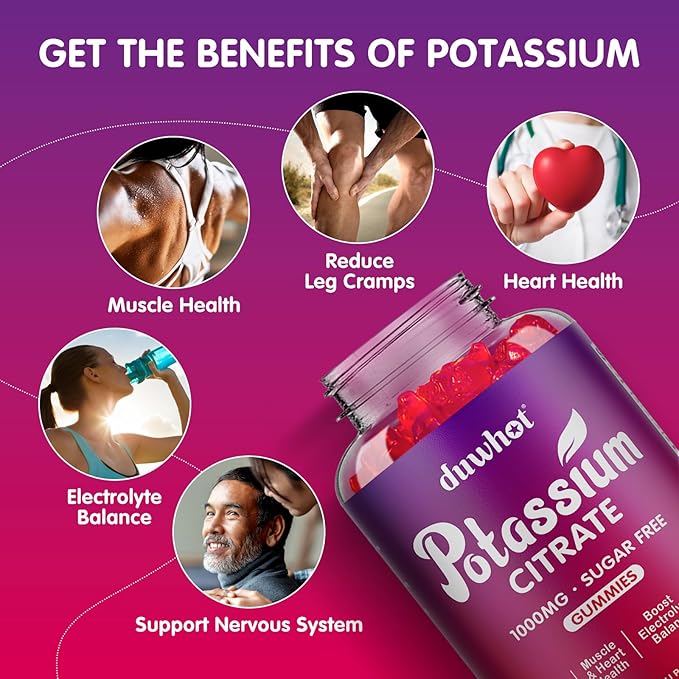 Potassium Citrate 1000mg Gummies, Potassium Supplement for Adults Women & Men, Support Leg Cramps & Muscle Health, 120 Chewables