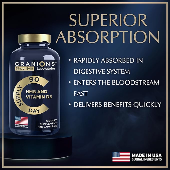 Vitamin D3 HMB Supplements - 1000 MG HMB Pre Workout and Recovery - 90 Servings