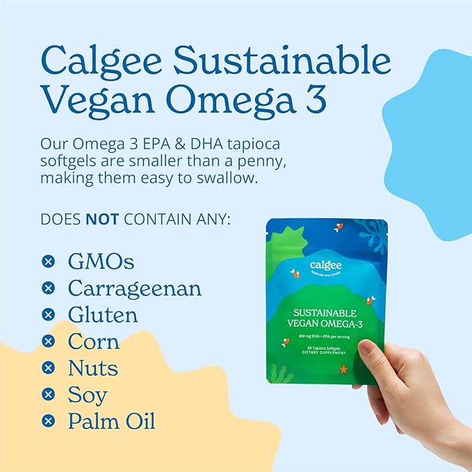 Vegan Omega 3-450mg DHA & EPA Fatty Acids - Sustainable Algae Oil - Plant-Based Fish Oil Alternative - Carrageenan-Free Softgels (60 Ct)