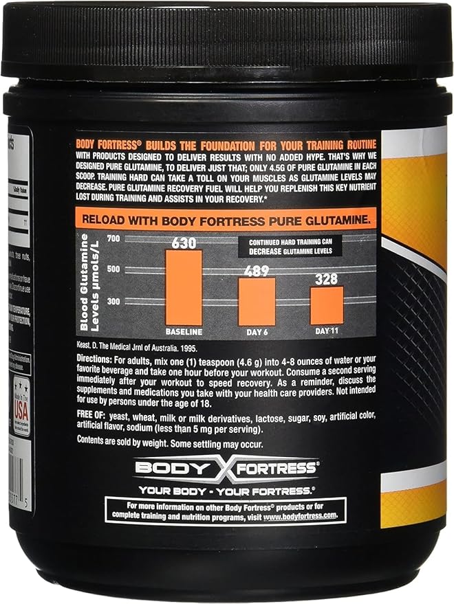 Body Fortress 100% Pure Glutamine Powder, 300g Jar (1ct), Nutrient Replenishment Powder for Post-Workout Recovery Glutamine Supplement