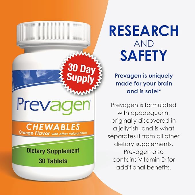 Prevagen Regular Strength 10mg, 30 Chewables |Orange-2 Pack| with Apoaequorin & Vitamin D with Attractive and Stackable Prevagen Storage Box
