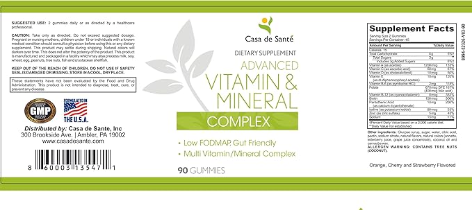 Advanced Vitamin & Mineral Gummies, Low FODMAP Certified| Crohn's Supplement| Crohn's & Colitis Supplements| IBD, IBS, SIBO or Malabsorption Nutritional Support| Gut Friendly, No Bloating