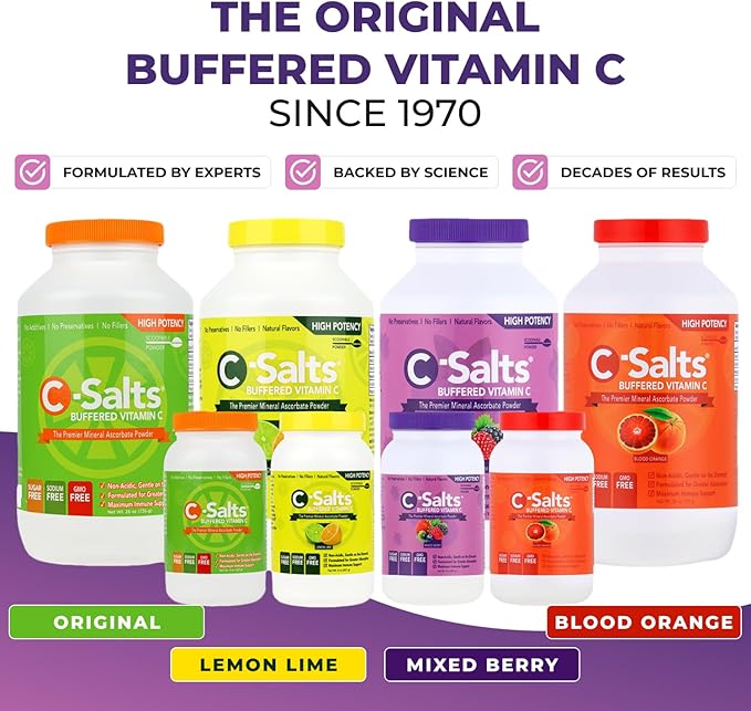 4000mg Vitamin C Powder Supplement - 100% Pure Buffered Powdered Drink with Ascorbate C - Potent Immune Support, Stomach-Friendly, Organic, Vegan, Sodium & Sugar-Free, Mixed Berry 8oz